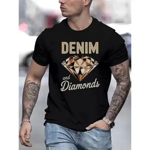 Men'S Denim and Diamonds Graphic T-Shirt - Stylish Diamond Print Tee for Men