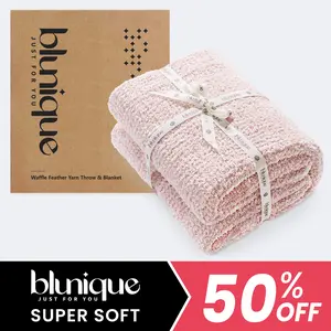 【Mother's Day Gifts】Blunique Ultra-Soft Fuzzy Knit Waffle Throw | Fall & Winter Cozy Essential | Cloud-Soft Comfort | Double-Sided Plush | Perfect for Couch & Bed | Cute Grey Faux Rabbit Fleece Throw tiktokshopspringglowup