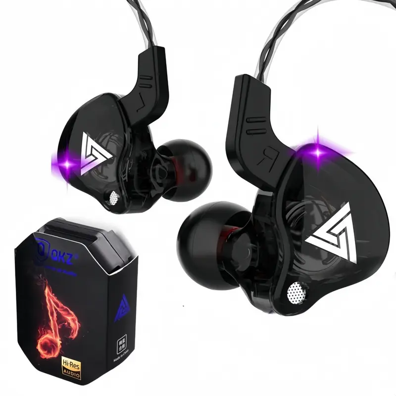 AK3/AK6 Wired In-Ear Audio Earphones with Mic - HiFi Subwoofer, Noise Cancelling, 3D Stereo Sound, Magnetic Design, Spiral Cable, Electronic Connector for Gaming, Sports