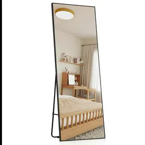 [Jocoevol Home] Elegant Full-Length Mirror "16"x"59" for Bedroom, Full Body Mirror with Stand, Hanging or Leaning for Wall, Aluminum Alloy Thin Frame Floor Standing for Living Room, Tall, Black