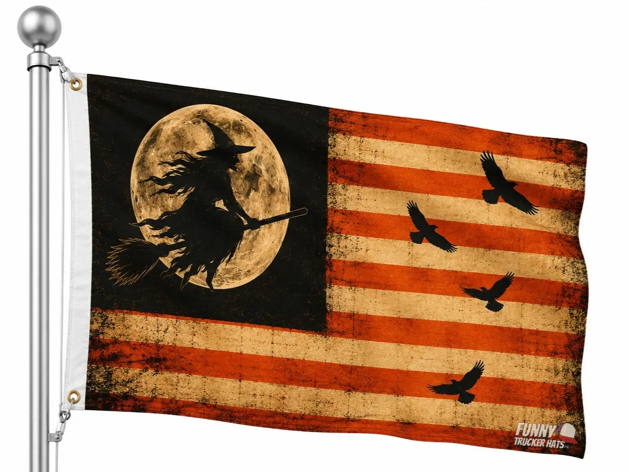 Witch Halloween Flag 3x5 Vintage Halloween Flag Moon Raven Porch Decor Outdoor Halloween Decorations Farmhouse Fall Flag