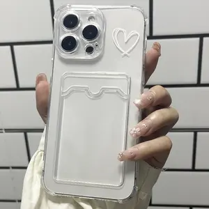 [Transparent Card Holder Case] Cute Love Heart, Transparent Card Holder Mobile Phone Case, Suitable for Iphone16/16Promax/15/13Pro/Xs/14/11/12 Plus Mobile Phone Case All-Inclusive Gift Festival Family And Friends Gift