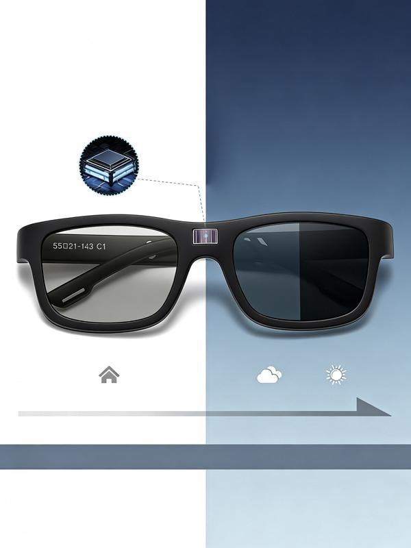 Paleshy Ultra-Light Smart Polarized Sunglasses 0.1-Second Color-Shift Photochromic Square Glasses for Men Women UV Blocking Outdoor Safety Eyewear with Rapid Lenses