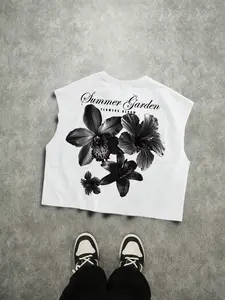 Men's Vest: A cropped, broad-shouldered silhouette featuring a simple floral, Graphic pattern. Versatile enough to be worn alone or layered, it is perfect for vacation getaways, daily wear, or commuting—an essential wardrobe staple