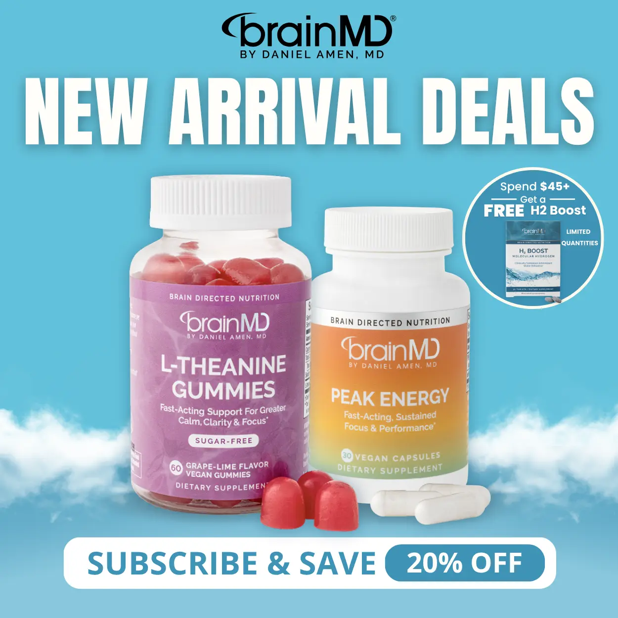Calm Energy Bundle | BrainMD | Peak Energy 30 Capsules & L-Theanine Gummies 60 Count | Energy & Calm Support | Focus & Stress Relief | PeakATP & L-Theanine