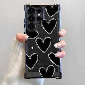 Luxury Love Heart Pattern Phone Case Electroplated Cover with Airbag Shockproof Slim Soft TPU Cover for Samsung S26 S25 S24 S23 S22 Ultra S25Edge S24FE Plus S25Plus