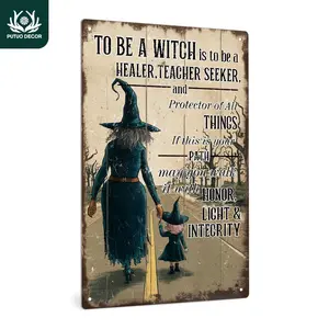Vintage Metal Tin Sign, 1 Count To Be A Witch Is To Be A Healer Letter Wall Decor,  Wall Art Decor for Home Farmhouse Living Room, Halloween