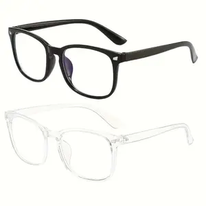 2 Pairs Unisex Square Light Blue Anti-Blue Light Computer Glasses, 99% Blue Light Blocking, Retro Stylish Eyewear