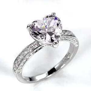 18k White Gold Plated CZ Heart Ring
