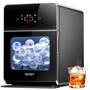 ecozy 2 Inch Clear Ice Ball Maker, 4 pcs in 40 Mins, 144 pcs/Day, Sphere Ice Machine with CrystalFlux Technology, Enhanced Insulation, Automatic Water Supply, Self-Cleaning, Automatic Ice Ball Maker for Whiskey & Bourbon
