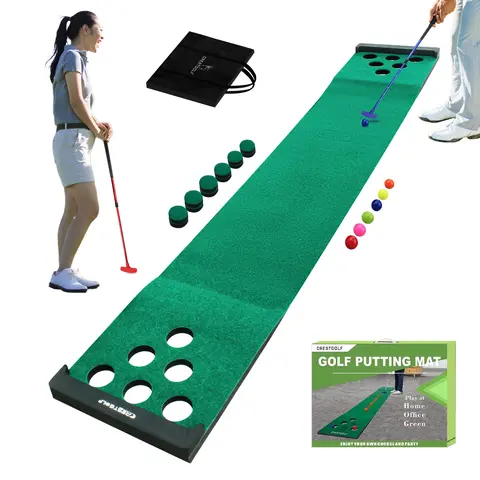 CRESTGOLF Golf Putting Game Set Portable Practice Mat with 2 Adjustable Putters, Foldable Premium Velvet Green, 6 Golf Balls, 12 Hole Covers for Indoor Outdoor Short Game, Office Golf Practice Kit.