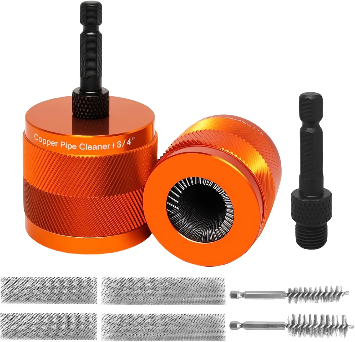 Copper Pipe Cleaner Set,1/2" & 3/4",with 1/4" Hex Shank & 6 Brush Blades 2 Pipe Cleaning Brush,for Cleaning Rust,Stains,Paint on Copper Pipes and Various Metal Pipes