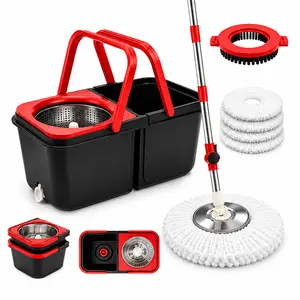 Spin Mop and Bucket with Wringer Set,360° Mop and detachable Bucket System with 3 Microfiber Mop Refills and61-inch adjustable handle for Floor Cleaning，handle efficient cleaning supply