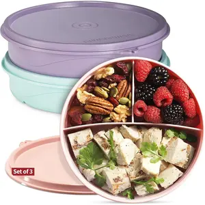Snack Containers 3-Pack - 3-Compartment Round Snack Containers for  and Adults - Stackable  Storage Containers with Lids -  Dishwasher-Safe Snack Boxes for  Single Serving