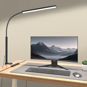 [New store flash sale limited time event]fuoddda LED Desk Lamp with Clamp, Eye-Protection Clip on Lights for Home Office, 5 Modes 10 Brightness Adjustment, 360°Flexible Gooseneck, USB Adapter, Black and White , Modern Mood Lighting
