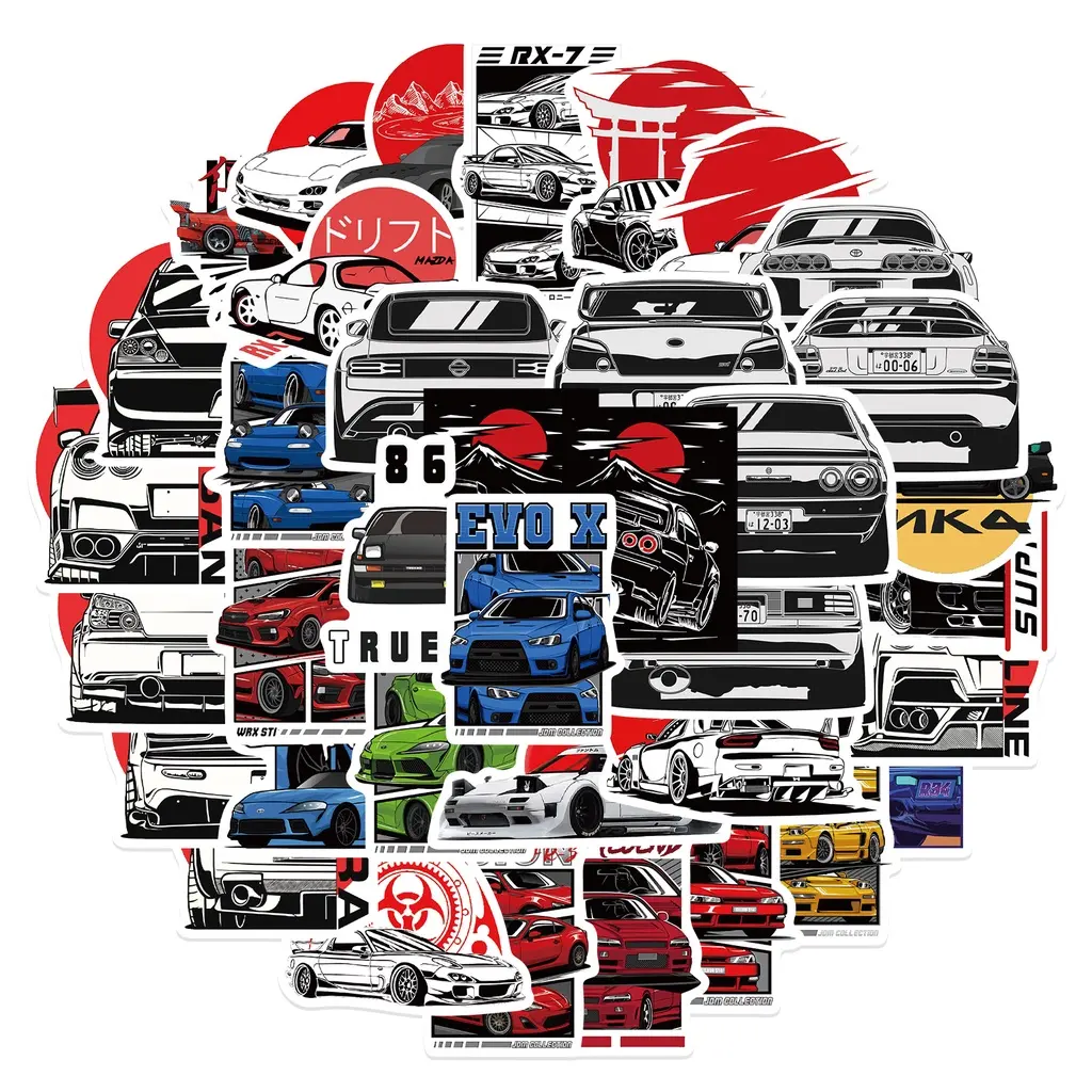 50PCS Japan JDM Racing Car Anime Graffiti Stickers for Laptop Motorcycle Car Skateboard Decal