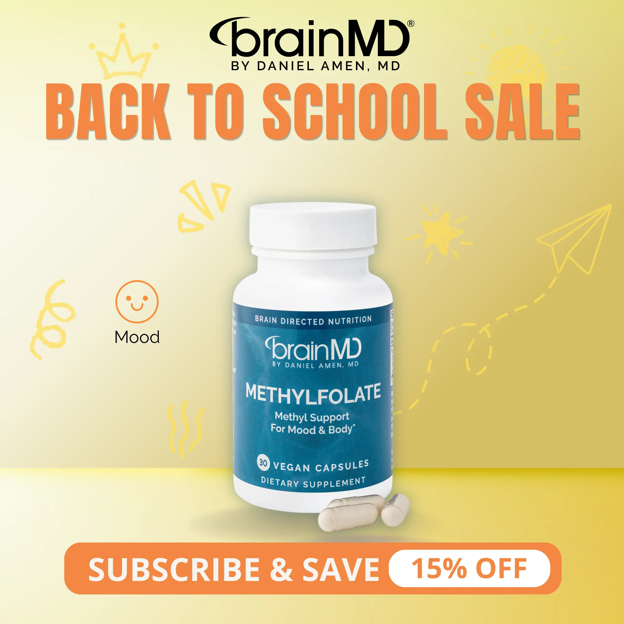 MethylFolate | BrainMD | 30 Capsules | Mood & Cognitive Support | Heart Health & Prenatal Wellness | Active L-Methylfolate 5000mcg