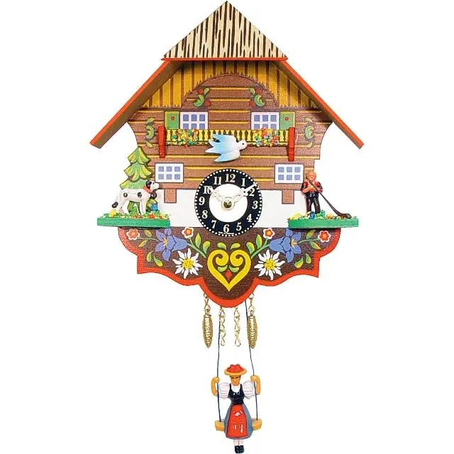 212 MAIN Alexander Taron 0193SQ Engstler 8-Inch Traditional Wooden Analog Decorative Chime Clock - Mini, Switch-Equipped, Automatic Battery-Powered Specialty Clock for Home Decor, Holiday Gifting