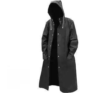 Men's Reusable EVA Long Raincoat, Lightweight Rain Coat, Windproof Waterproof Trench Coat for Hiking Fishing Dog Walking Outdoor Activities