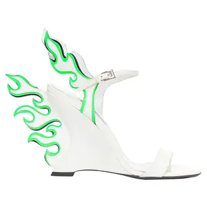 Pre-owned Prada Women's Prada white green flame wedges by Rebag