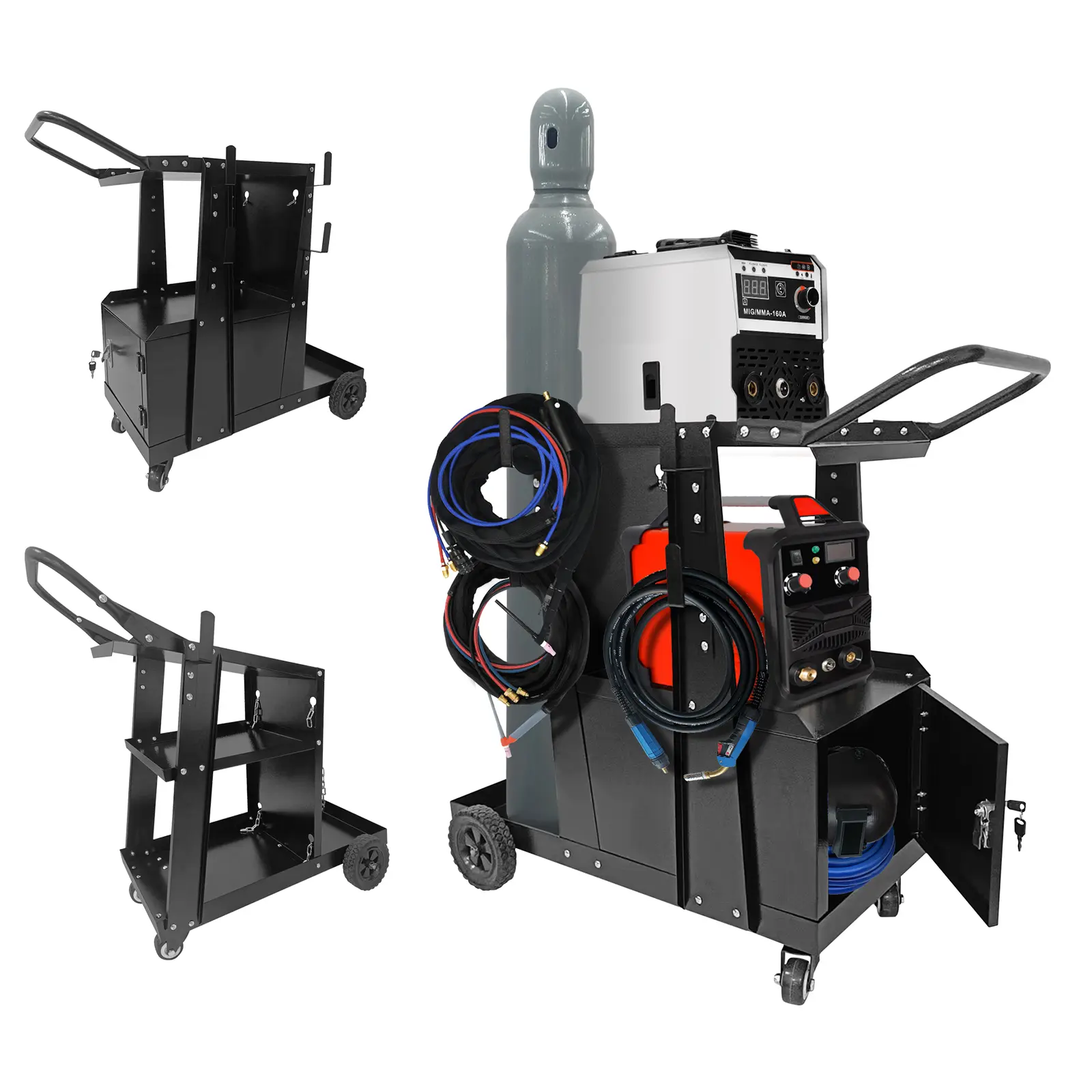 Garvee Upgraded 3-Tier Welding Cart, Heavy Duty Frame, Lockable Cabinet, 220 lbs Load Capacity, 360° Swivel Wheels, Safety Tank Chains, Industrial Welding Trolley, Compatible with MIG, TIG, MMA Welders, Plasma Cutters