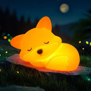 Cute Fox Night Light, Adjustable Silicone Baby Night Lamp, Rechargeable LED Bedside Lamp, 20-Min Timer, Faucet Control, for Bedroom & Living Room
