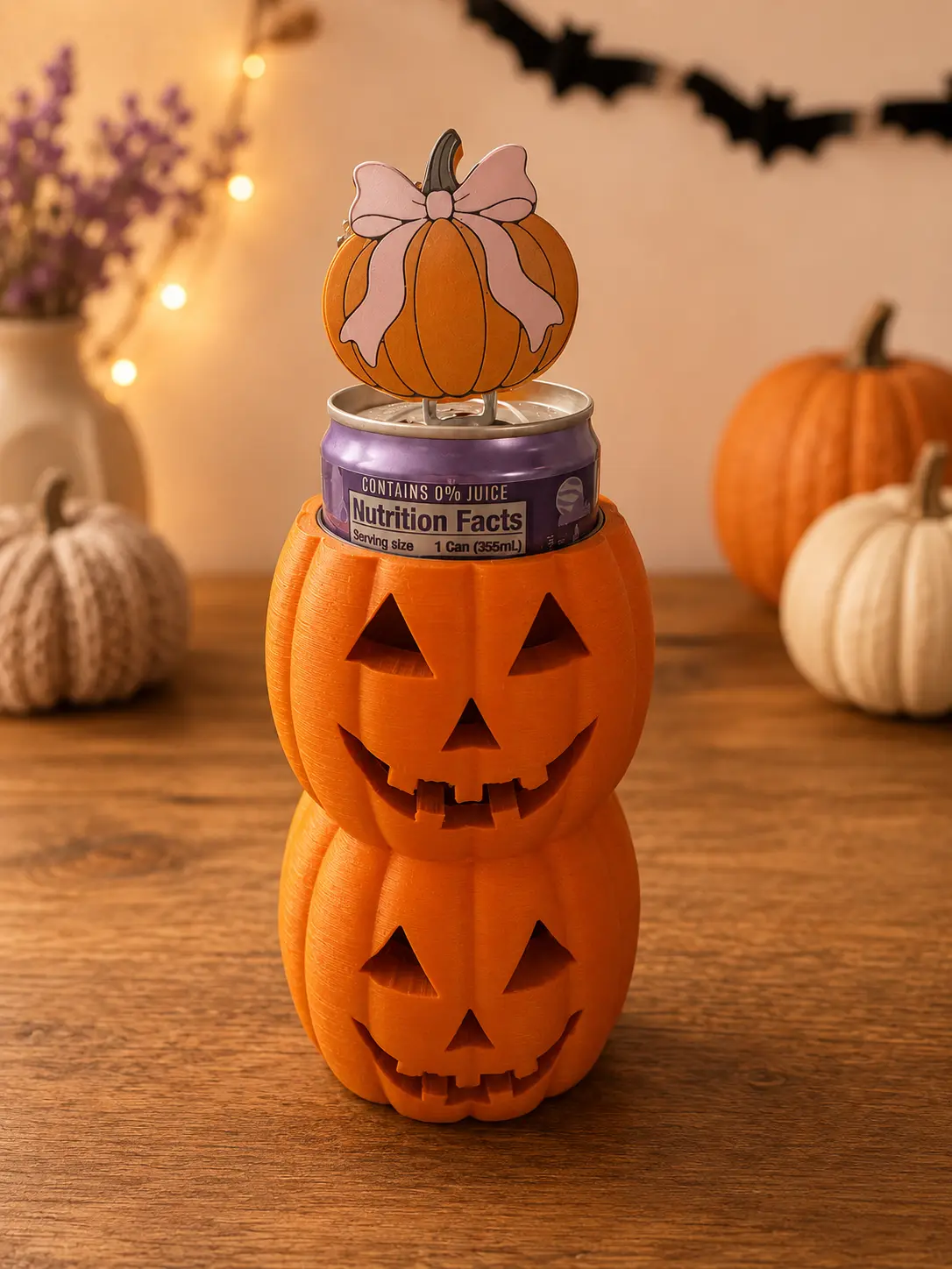 3D Printed Halloween Stacked Pumpkin Can Holder with Can Opener