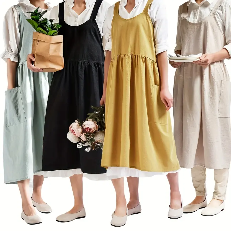 1pc Stylish Linen Bib Apron with Pockets - Durable, Comfortable, and Adjustable Design for Multi-Taskers - Ideal for Chefs, Gardeners, Cooks, Bakers, Florists, Painters, and Baristas