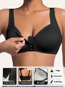 Women's Front Opening Wireless Breathable Sports Bra, No Wire Seamless Full Coverage, Fixed Padding Support, Comfortable for Yoga, Workout, Daily Wear and Sports