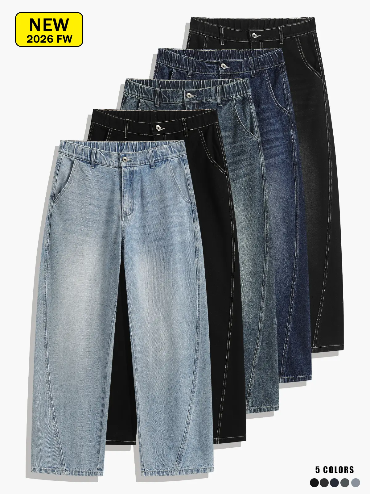 Men’s loose straight-leg jeans for autumn/winter, featuring a patchwork design and retro street style—versatile and easy to match.
