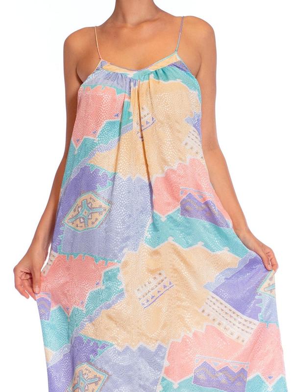 1980S MARY MCFADDEN Multicolor Pastel Polyester Jacquard Dress