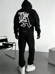 Men's Los Angeles Gothic Lettering Hoodie Set - Streetwear Tracksuit Set - Premium Black 2-Piece Tracksuit - Smooth Performance Fabric Pullover & Joggers - Stay Wrinkle-Free for Street Photography, Travel & Daily Chill