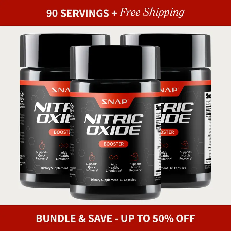 3 Pack - Snap Supplements - Nitric Oxide Booster - Support Healthy Blood Circulation - Nitric Oxide Supplement for Men and Women - 3rd party tested - 60 count
