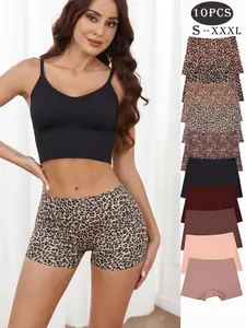 Women's Leopard Print Seamless Boyshorts, Casual Solid Color Natural Waist Panties Set, Comfy Breathable Underwear for Women