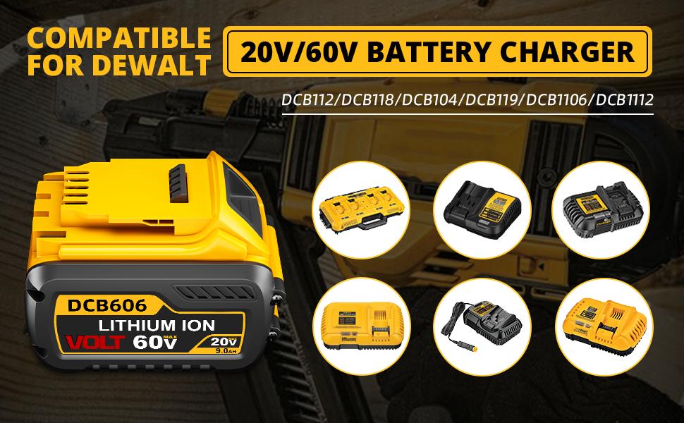 2 Packs 9000mAh 20V/60V MAX Replace for DeWalt DCB606 DCB609 DCB612 Battery Compatible with DeWalt 20V/60V 9.0Ah Batteries, Chargers and Power Tools