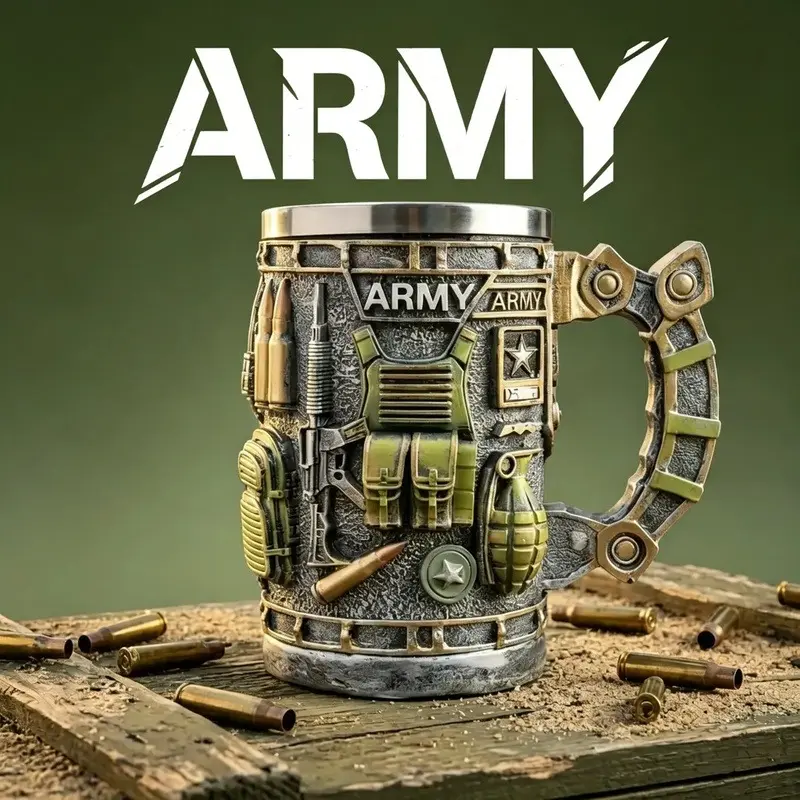 Handmade 9oz 3D Relief Stainless Steel Military Cup - US Army 250th Founding Anniversary Resin Craft, Reusable Washable Drinkware for Soldiers, Holds Hot/Cold Drinks, Home Supply