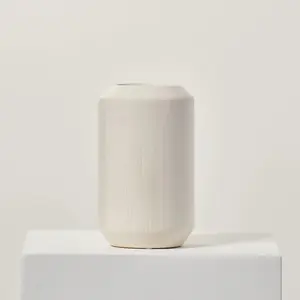 Textured Ceramic White Glazed Cylinder Vase Modern Watertight Floral Vessel