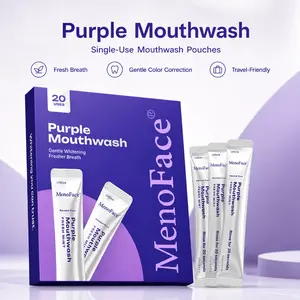 Purple Whitening Mouthwash Sachets with Fresh Mint Flavor, Alcohol Free Oral Rinse for Bad Breath Removal, Teeth Cleaning and Fresh Breath Care, Portable Single Use Mouthwash for Home Travel Office