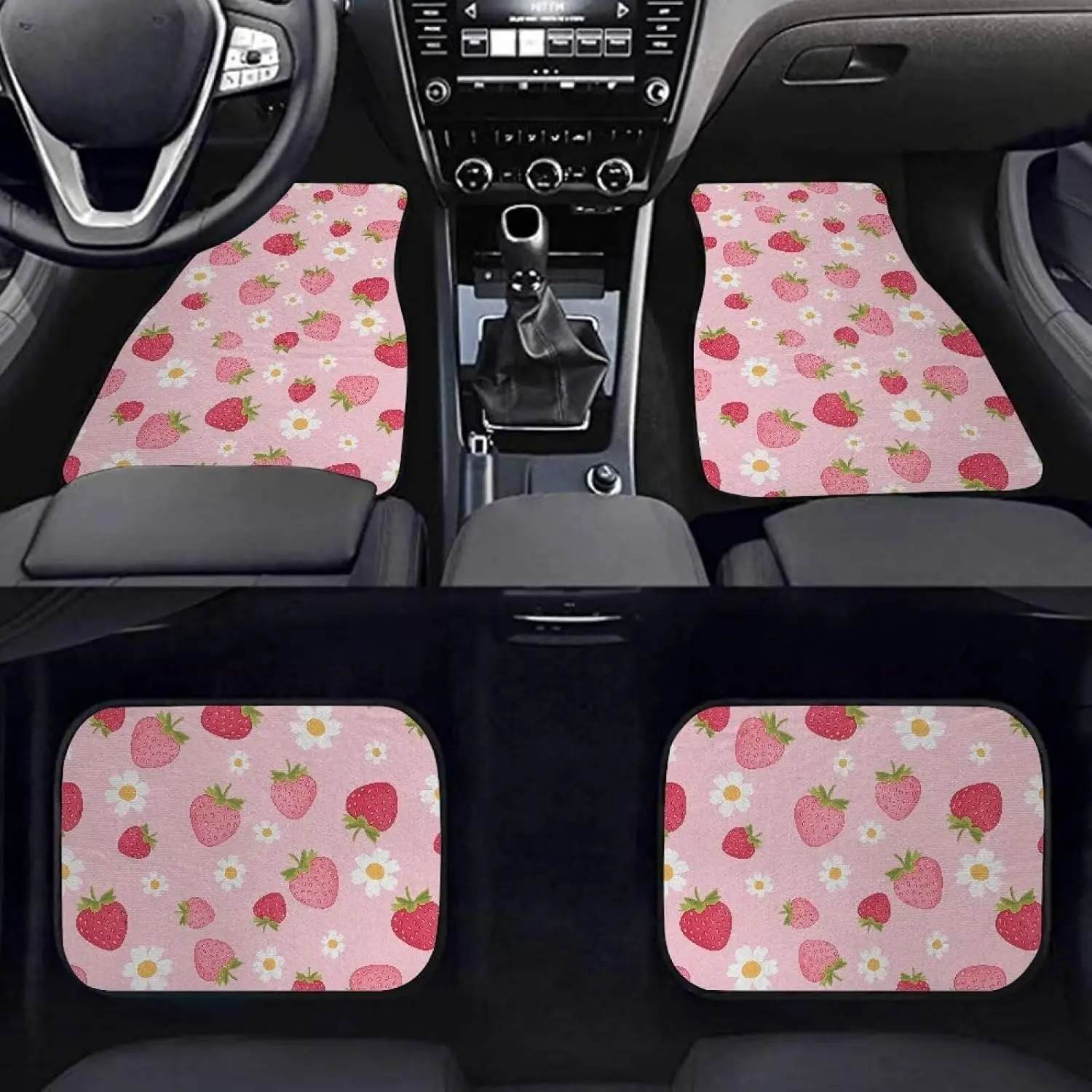 4pcs Car Floor Mats Strawberry Daisy Pattern Universal Fit Car Floor Mats Car Accessories Interior Decor Front And Rear Floor Mats Girly Car Accessories Car Interior Accessories Girls Floor Mats For Car Vehicle Interior Accessories Automotive Mats