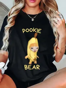 100% Cotton Pookie Bear Banana Cat Meme Funny Meme Internet Memes GenZ T-Shirt