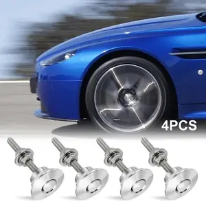 Caurfa Pack of 4 Quick Release Latch Lock Clip Push Button Bonnet Kit 1.25in/32mm Diameter Universal Aluminum Alloy Quick Latch Lock for Auto Car Bumper License Plate Hood or Various DIY