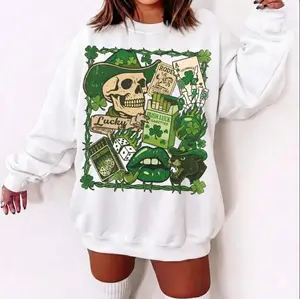 Lucky Western Collage Graphic Crewneck & T-shirt, St Patrick Cowboy sweatshirt, Cowboy Rodeo Graphic Hoodie, Preppy Irish Lucky shirt, Western Saint Patrick crewneck, cowboy stuff, western clothing