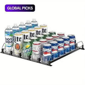 Refrigerator Self-Pushing Beverage Dispenser, Adjustable Beverage Push Rod Slide Organizer for Fridge, Easy-to-Clean Drink Dispenser for Pantry and Kitchen