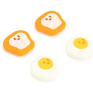 F-PDT09  Thumb Grip Caps,4PCS Anti-Slip Thumbstick Cover Soft Silicone Analog Stick Cover,Cute Poached Egg Toast Joystick Caps Compatible with Switch/OLED Switch Lite - Breakfast Theme