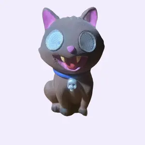 Solar Panel Light Up Halloween Cat Light with Glowing Eyes Purple Ears and Blue Collar for Festive Decor Adorable Cat Figure Ideal for Halloween Setup