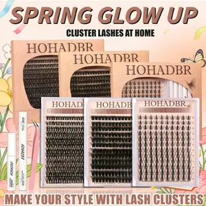 HOHADBR Fairy Lash Clusters Kit Natural Individual Lashes Wispy Eyelash Extensions 10-16mm  Lash Extension Kit Lash Bond and Seal Waterproof, Lash Applicator, Thick False Eyelashes Kit