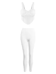 White Ribbed Contour Curved Hem Tank & Ribbed Legging Set