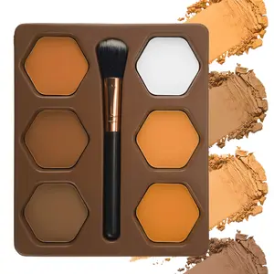 6 Color Contour Powder Palette with Brush, Contouring Palette, Skin Sculpting Palette, Long-Lasting Natural Matte Finish, Waterproof Fine Pressed Powder, Matte Powder Bronzer, Face Makeup