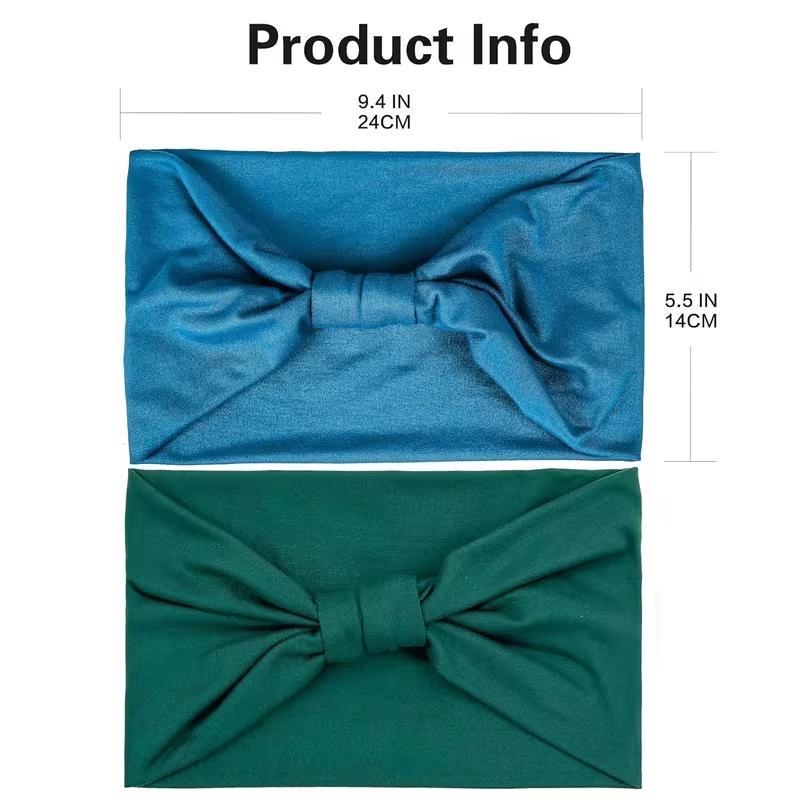 8 Pack Wide Headbands for Women & - Soft Elastic Non-Slip Hair Bands Suitable for Yoga, Gym, Workout, Running, Boho African Knotted Turbans with Ties, Dark Green & Teal, Elastic Ties for Ponytails, Braids, Buns