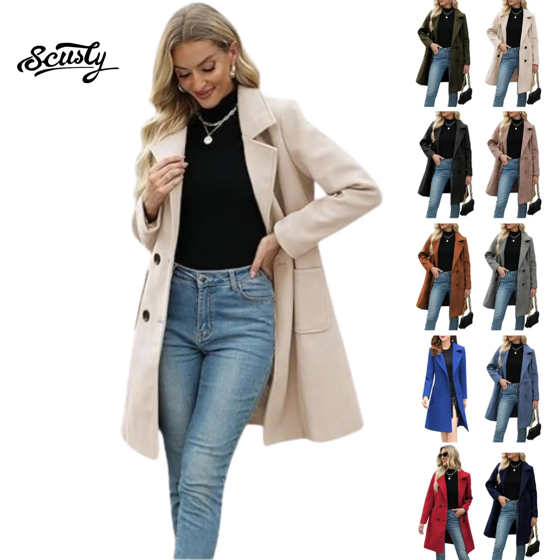 SCUSTY Women Fall Winter Wool Blend Camel Mid-Long Coat Notch Double-Breasted Lapel Jacket Outwear SohoChic SCUSTY Women Fall Winter Wool Blend Camel Mid-Long Coat Notch Double-Breasted Lapel Jacket Outwear SohoChic